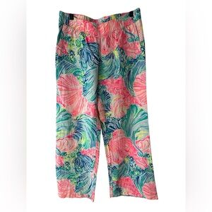 Lilly Pulitzer Linen Harbor Palazzo Pants In Resort White Mermaid Tail SZ M